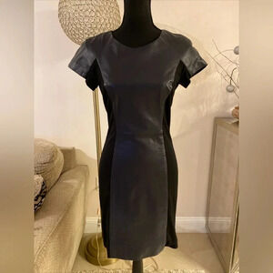 Vakko Black leather Knee-Length Sheath Dress